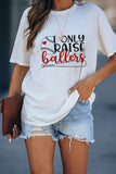 White Casual Letter and Baseball Print Graphic Tee LC25216077-1