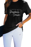 BASEBALL SEASON Black Casual Crew Neck T-shirt LC25216078-2