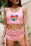 Colorful  Scalloped Trim Heart Shaped High Waist Bikini LC433453-10