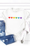 LC25216195-1-S, LC25216195-1-M, LC25216195-1-L, LC25216195-1-XL, LC25216195-1-2XL, White Rainbow Color Heart Shapes Print Short Sleeve T Shirt