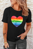 LC25216370-2-S, LC25216370-2-M, LC25216370-2-L, LC25216370-2-XL, LC25216370-2-2XL, Black Rainbow Heart Watercolor Graphic Tee