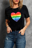 LC25216370-2-S, LC25216370-2-M, LC25216370-2-L, LC25216370-2-XL, LC25216370-2-2XL, Black Rainbow Heart Watercolor Graphic Tee