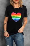 LC25216370-2-S, LC25216370-2-M, LC25216370-2-L, LC25216370-2-XL, LC25216370-2-2XL, Black Rainbow Heart Watercolor Graphic Tee