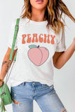 White Peach Graphic Loose Round Neck T-shirt LC25216565-1