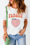 White Peach Graphic Loose Round Neck T-shirt LC25216565-1