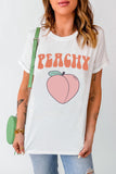 White Peach Graphic Loose Round Neck T-shirt LC25216565-1