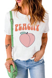 White Peach Graphic Loose Round Neck T-shirt LC25216565-1