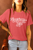 T-shirt girocollo casual rossa da ragazza americana