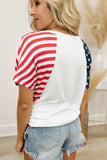 White USA Flag Element Stars and Stripes Wide V Neck Top LC25216587-1