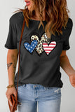 Black Leopard Star Stripe Heart Print Short Sleeve Tee LC25216593-2