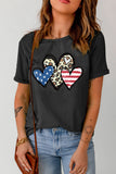 Black Leopard Star Stripe Heart Print Short Sleeve Tee LC25216593-2