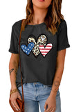 Black Leopard Star Stripe Heart Print Short Sleeve Tee LC25216593-2