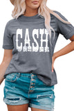 Gray CASH Letter Print Relaxed Short Sleeve T Shirt