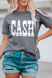 Gray CASH Letter Print Relaxed Short Sleeve T Shirt