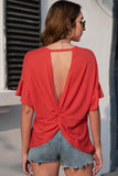 Red Crew Neck Open Back Relaxed T-shirt LC25217133-3