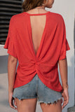 Red Crew Neck Open Back Relaxed T-shirt LC25217133-3