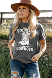 Gray Cowboys Boots Print Graphic T Shirt