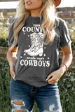 Gray Cowboys Boots Print Graphic T Shirt