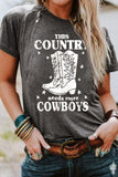 Gray Cowboys Boots Print Graphic T Shirt