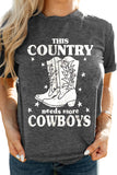 Gray Cowboys Boots Print Graphic T Shirt