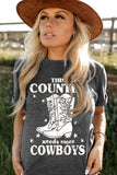 Gray Cowboys Boots Print Graphic T Shirt