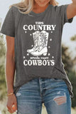 Gray Cowboys Boots Print Graphic T Shirt