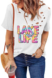 White LAKE LIFE Tie Dye Print Ripped Round Neck T Shirt