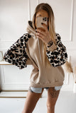 Apricot Leopard Bishop Sleeve Hooded Sweatshirt LC25312272-18