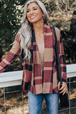 Red Draped Open Front Plaid Cardigan LC2541491-3