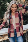 Red Draped Open Front Plaid Cardigan LC2541491-3