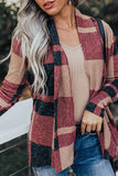 Red Draped Open Front Plaid Cardigan LC2541491-3