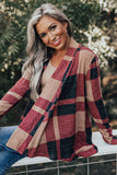 Red Draped Open Front Plaid Cardigan LC2541491-3