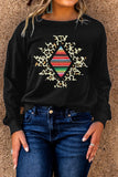 Black Aztec Leopard Print Long Sleeve Pullover Sweatshirt LC25312528-2