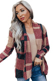 Red Draped Open Front Plaid Cardigan LC2541491-3