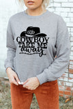 Gray COWBOY Take Me Away Hat Graphic Print Pullover Sweatshirt LC25312541-11