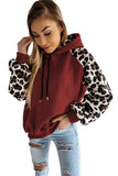 Red Leopard Bishop Sleeve Hooded Sweatshirt LC25312272-3