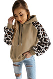 Khaki Leopard Bishop Sleeve Hooded Sweatshirt LC25312272-16