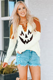 Brown Funny Face Color Block Quarter Button Long Sleeve Top