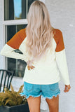 Brown Funny Face Color Block Quarter Button Long Sleeve Top