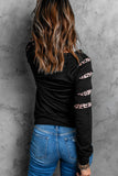 Black Leopard One Shoulder Sweatshirt without Necklace LC25312862-2