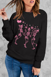 Black Dancing Skeletons Graphic Cotton Blend Pullover Sweatshirt