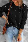 Women Black Beaded Dot Cotton Blend Knit Sweater