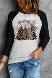 LC25118061-2-S, LC25118061-2-M, LC25118061-2-L, LC25118061-2-XL, LC25118061-2-2XL, Black Christmas Tree Leopard T Shirt Xmas Holiday Tee Tops for Women