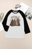 LC25118061-2-S, LC25118061-2-M, LC25118061-2-L, LC25118061-2-XL, LC25118061-2-2XL, Black Christmas Tree Leopard T Shirt Xmas Holiday Tee Tops for Women