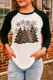 LC25118061-2-S, LC25118061-2-M, LC25118061-2-L, LC25118061-2-XL, LC25118061-2-2XL, Black Christmas Tree Leopard T Shirt Xmas Holiday Tee Tops for Women