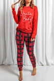 LC15352-3-S, LC15352-3-M, LC15352-3-L, LC15352-3-XL, LC15352-3-2XL, Red Santa Baby Plaid Print Two Piece Pajama Set