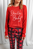 LC15352-3-S, LC15352-3-M, LC15352-3-L, LC15352-3-XL, LC15352-3-2XL, Red Santa Baby Plaid Print Two Piece Pajama Set