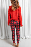 LC15352-3-S, LC15352-3-M, LC15352-3-L, LC15352-3-XL, LC15352-3-2XL, Red Santa Baby Plaid Print Two Piece Pajama Set