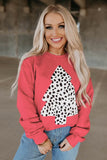 LC25313501-3-S, LC25313501-3-M, LC25313501-3-L, LC25313501-3-XL, LC25313501-3-2XL, Red Merry Christmas Sweatshirt for Women Christmas Tree Leopard Holiday Shirts Tops