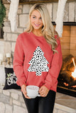 LC25313501-3-S, LC25313501-3-M, LC25313501-3-L, LC25313501-3-XL, LC25313501-3-2XL, Red Merry Christmas Sweatshirt for Women Christmas Tree Leopard Holiday Shirts Tops